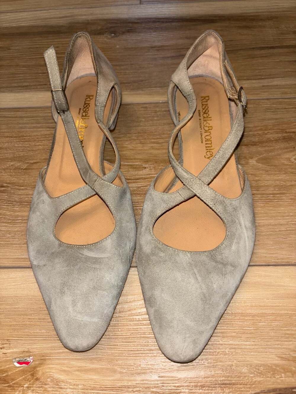 Russell & Bromley Bond Street London Suede Strappy Pointed Toe Kitten Heels